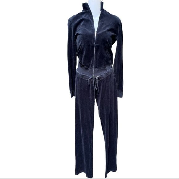 Juicy Couture Pants - JUICY COUTURE MOCK-NECK VELOUR Y2K ZIP FRONT TRACK SUIT JACKET PANTS 2PC SET M/L